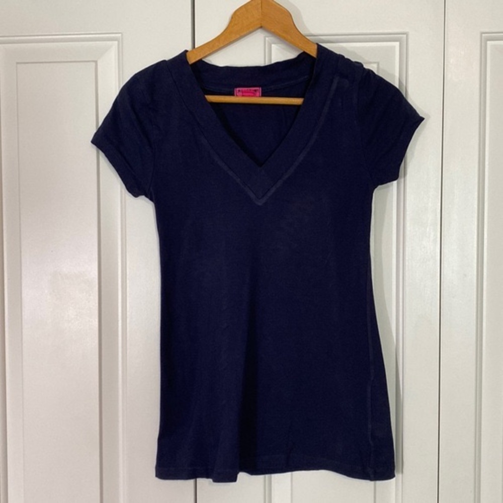Navy V-Neck Short-Sleeve Top Size L